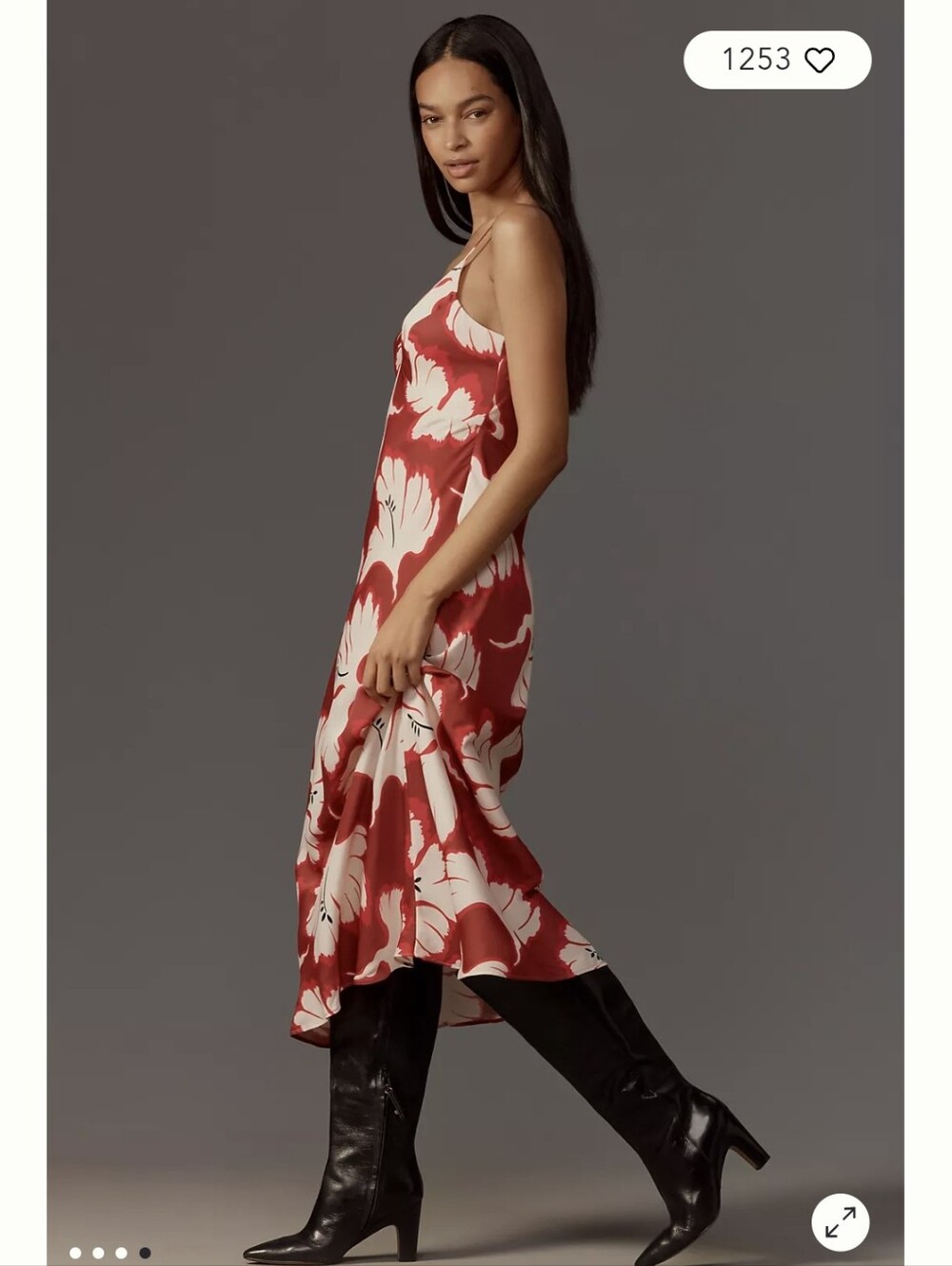 Anthropologie One-Shoulder Red Floral Slip Dress